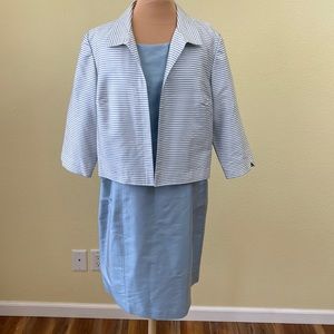 Talbots Light Blue Sheath Silk Dress and Coordinating Striped Open Front…